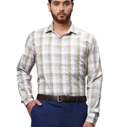 Park Avenue Green & Grey Slim Fit Check Cotton Shirt-picture-28