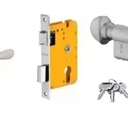 Dorset 60 mm Lever Handle Lock Set With Knob and Key Cylinder Silver Chrome HL LY-image-39