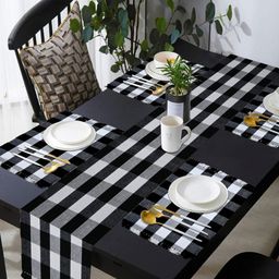 PRAKARTIK Set of 5 Black & White Checked Cotton Table Linen Sets-5