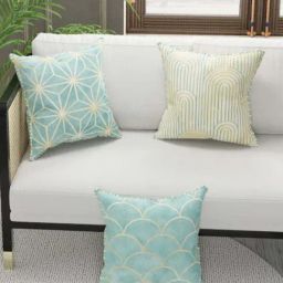 Bianca Suzane Beige & Mint Micro Fiber Reversible Printed Cushion Covers - Set of 3-13