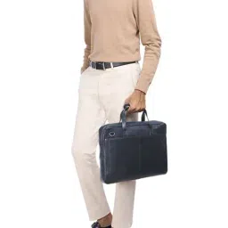 Hidesign Navy Solid Medium Laptop Messenger Bag-image-12