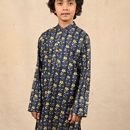 Anthrilo Boys Floral Printed Mandarin Collar Pure Cotton Straight Kurta-17