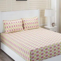 Inhouse Donatella Leona Red Print 210TC Cotton Double Bed Sheet With 2 Pillow Covers by maspar-image-64