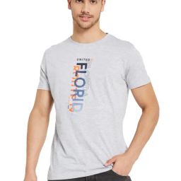 Octave Grey Melange Cotton Regular Fit Printed T-Shirt-image-72