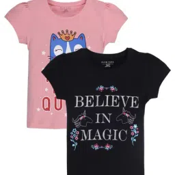 Plum Tree Kids Black & Pink Cotton Printed T-Shirt (Pack of 2)-image-58