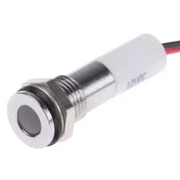 RS PRO White Panel Mount Indicator 12V DC, Mounting Hole Size 8 mm, Termination Type Lead Wires, IP Rating IP67, Model No 7001921-13