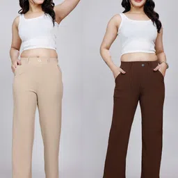 NU CLOTHS Women Pack Of 2 Original Straight Fit High-Rise Trousers-picture-4