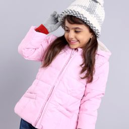 Babyhug Full Sleeves Hooded Fashion Heavy Winter Solid Color Jacket - Pink-image-73