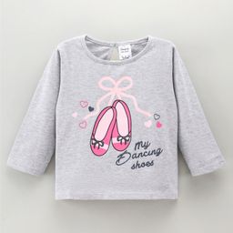 Simply Full Sleeves Cotton Top Ballet Shoes Print- Grey-image-64