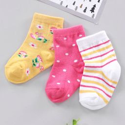 Cute Walk by Babyhug Ankle Length Anti-Bacterial Socks Multi Pattern Pack Of 3 - Multicolor-93