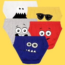 NUSYL Pack Of 5 Monster Emoticons With Sunglasses Printed Briefs - White Red Yellow Grey & Royal Blue-image-39