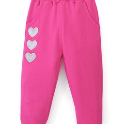 Babyhug Cotton Looper Knit Full Length Track Pants Heart Print - Pink-image-97