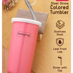 Babyhug Steel Straw Colored Tumbler Pink - 450 ml-image-98