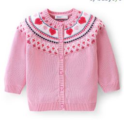 Babyoye 100% Cotton Eco Conscious Full Sleeves Sweater Hearts Design- Pink-picture-22