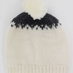 Woonie Handmade Pom Pom Detailing Colour Blocked Woollen Cap - Cream-image-68