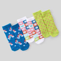 Cute Walk By Babyhug Non Terry Knit Anti-Bacterial Ankle Length Socks Floral Design Pack Of 3 - Green Blue & White-image-88