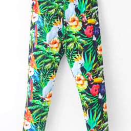 Ollypop Cotton Lycra Full Length Leggings with Parrot & Floral Print - Green-picture-17