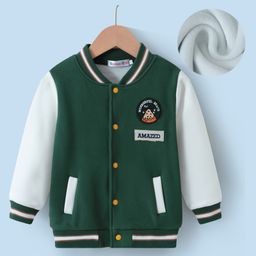Kookie Kids Full Sleeves Bomber Jacket With Pizza Patch Applique - Green-image-101