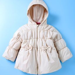 Little Kangaroos Knit Full Sleeves Hooded Quilted Jacket with Bow Applique - Cream-image-46