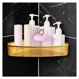 Bunie Multipurpose Wall Mount Self Adhesive Bathroom Triangular ShelfLight Brown-20