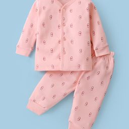 Tango Fleece Knit Full Sleeves Bear Printed Winter Night Suit - Pink-12