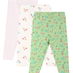 MINI KLUB Cotton Pack Of 3 Solid & Animal Printed Leggings - Lavender Pink & Green-image-96