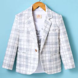 Rikidoos Full Sleeves Checked Blazer With Typography Printed Tee - White-image-11