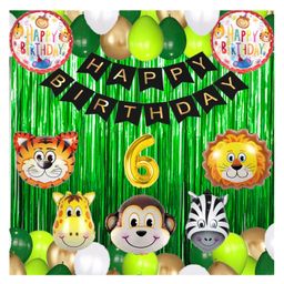 Bubble Trouble 6 Gold Balloons with Jungle Theme Birthday Decoration Items or Kit Black Paper Banner(CSet of 13 Letters with 40 HD Metallic Dark Green Light Green White & Gold Balloons-15