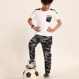 Little Ninja Cotton Half Sleeves Camouflage Printed Coordinating Tee & Trousers Set - Grey-image-54