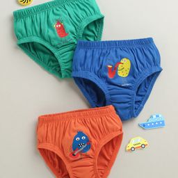 BUMZEE Cotton Knit Pack Of 3 Musical Instrument Printed Briefs - Orange & Green-picture-37