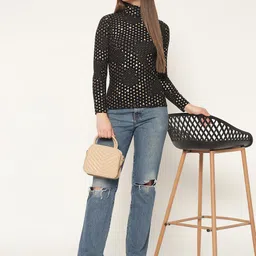 LE BOURGEOIS Women Print High Neck Long Sleeves Top-image-67