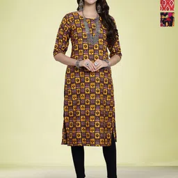 Moda Rapido Women Ethnic Motifs Printed Thread Work Floral Crepe Kurta-image-70