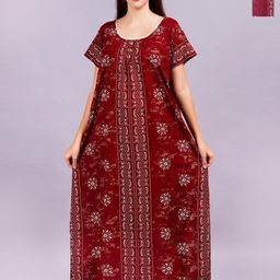 Breezly Pack Of 2 Women Pure Cotton Ethnic Motifs Printed Maxi Nightdress-image-123