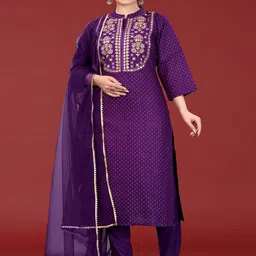 PATDOM Floral Embroidered Mandarin Collar Straight Kurta With Trousers & Dupatta-picture-21