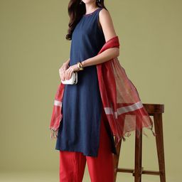 Anouk Sequinned Cotton Kurta with Palazzos & Dupatta image 3