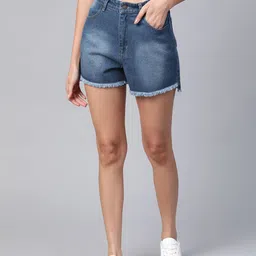 SASSAFRAS Women Blue Washed High-Rise Denim Shorts-picture-11