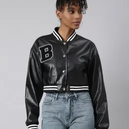 SHOWOFF Black Graphic Print Crop Jacket-image-81