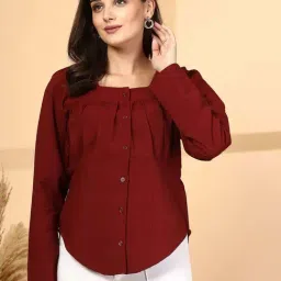 Melon By plusS Red Cotton Plain Top-picture-27