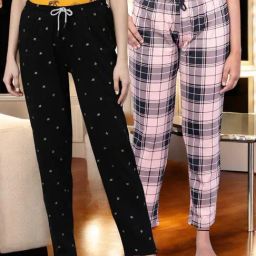 Kryptic Peach & Black Cotton Relaxed Fit Printed Lounge Pant - Pack of 2-image-82