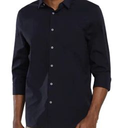 Calvin Klein Navy Blue Cotton Slim Fit Shirt-image-11