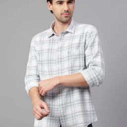 Cantabil Blue Cotton Regular Fit Checks Shirt-image-41