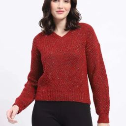 MADAME Red Plain Sweater-image-26