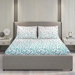 Layers Argos 225 CVC Cotton Blend Blue Geometrical Print King Bedsheet with 2 Pillow Covers-image-44