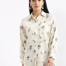 SHOWOFF Cream Printed Oversized Shirt-image-98