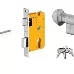 Dorset 60 mm Lever Handle Lock Set With Both Side Key Cylinder Stainless Steel HL DV image 1