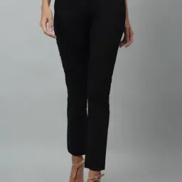 Crozo By Cantabil Black Cotton Lycra Regular Fit Mid Rise Trousers-image-35