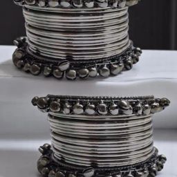 OOMPH Silver Oxidised Ghungroo Bangle Round Bangle-44