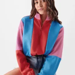 The Souled Store Multicolored Cotton Color-Block Crop Sweatshirt-8