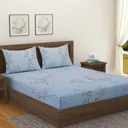 Swayam Floral Blue & Black 200 TC Cotton King Bedsheet with 2 Pillow Covers-image-52