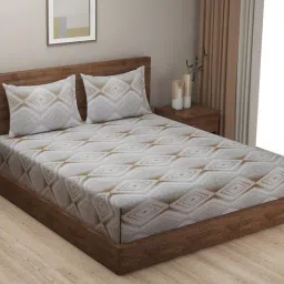 Swayam   Geometric Grey & Brown 200 TC Cotton King Bedsheet with 2 Pillow Covers-image-9